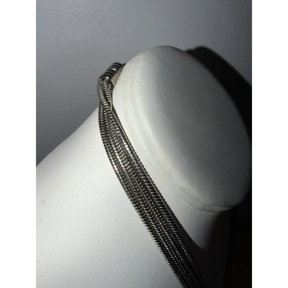 Vintage Multi-Strand Silver-Tone Necklace Snake Chains Magnetic Clasp